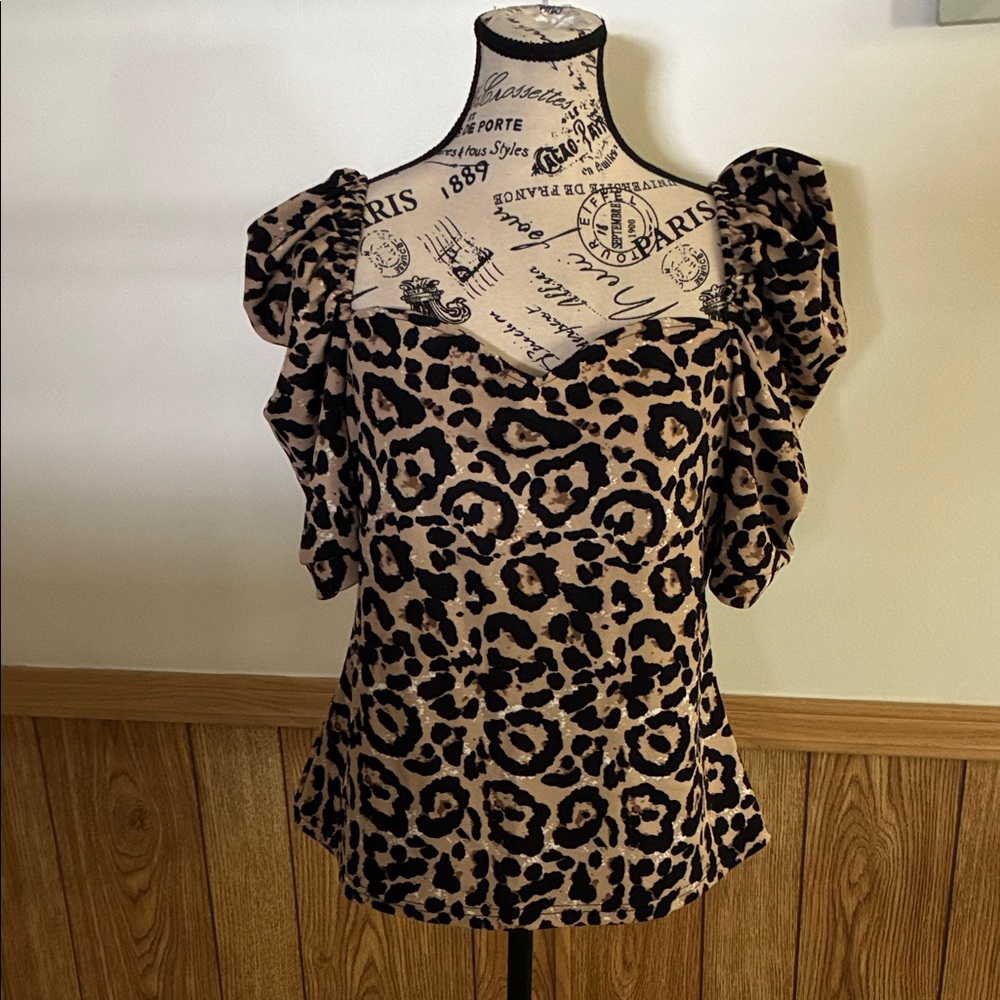 SHEIN Leopard Print Puffy Sleeve Blouse worn/washed once 1X